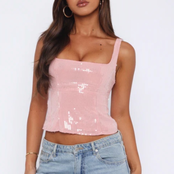 WHITE FOX BOUTIQUE Can't Explain It Sequin Bustier Pink - Picture 1 of 3